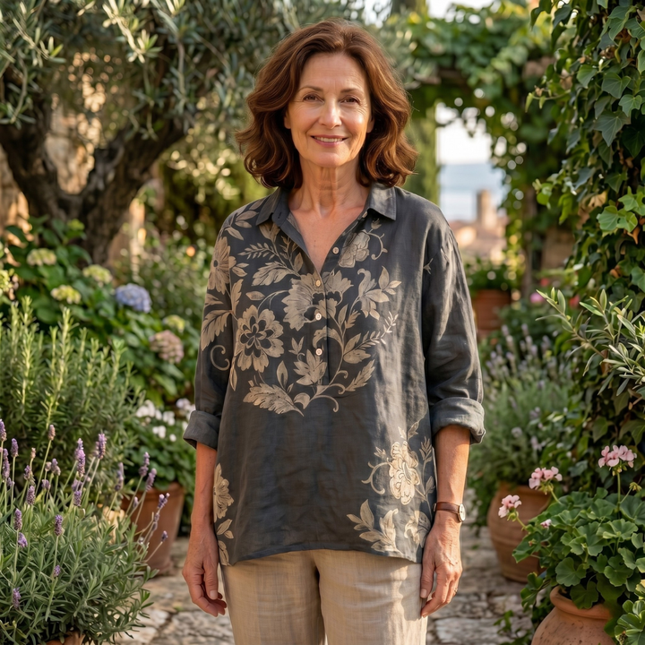 ANGELICA | BLUSA ELEGANTE IN LINO CON STAMPA FLOREALE