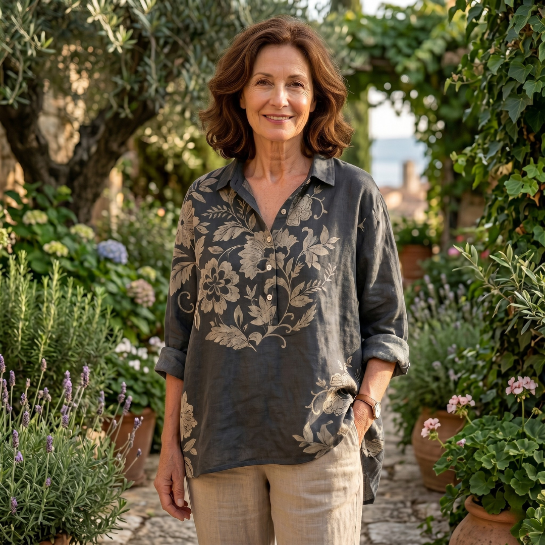 ANGELICA | BLUSA ELEGANTE IN LINO CON STAMPA FLOREALE