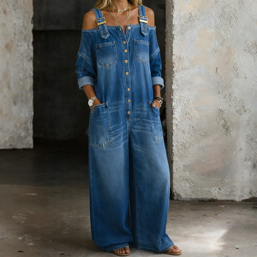 COSTANZA | TUTA IN DENIM CON SPALLE SCOPERTE
