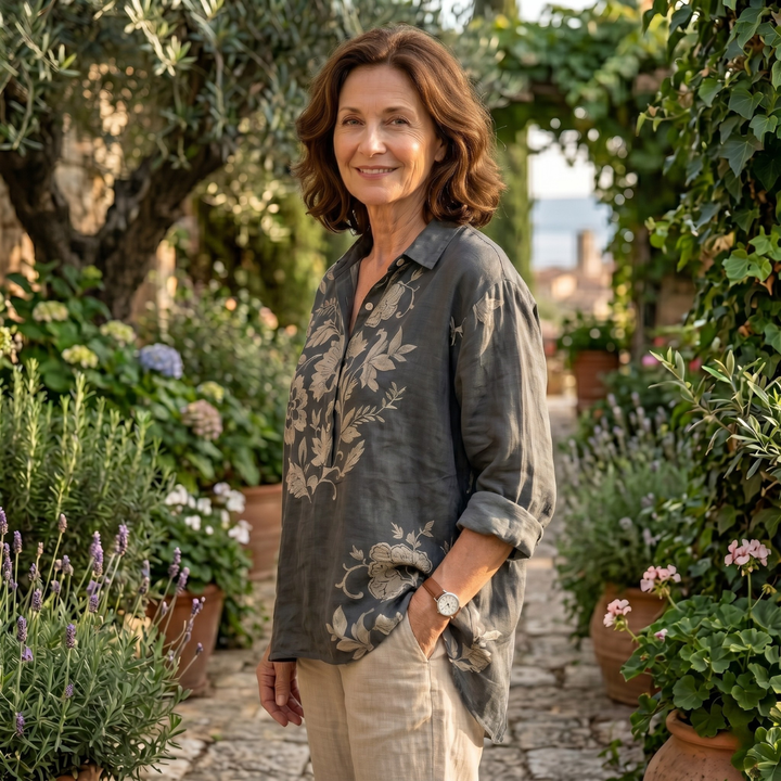 ANGELICA | BLUSA ELEGANTE IN LINO CON STAMPA FLOREALE