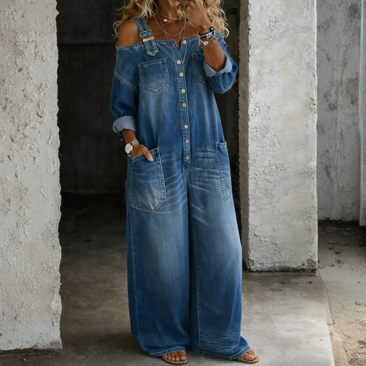 COSTANZA | TUTA IN DENIM CON SPALLE SCOPERTE