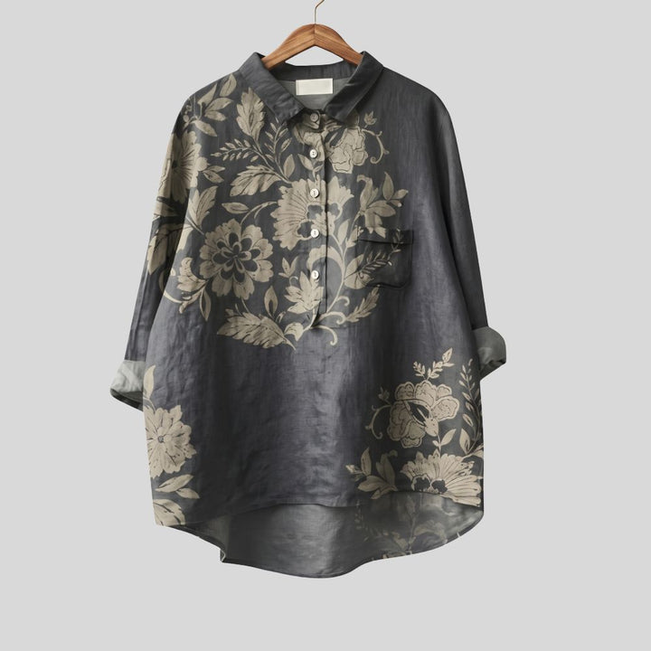ANGELICA | BLUSA ELEGANTE IN LINO CON STAMPA FLOREALE